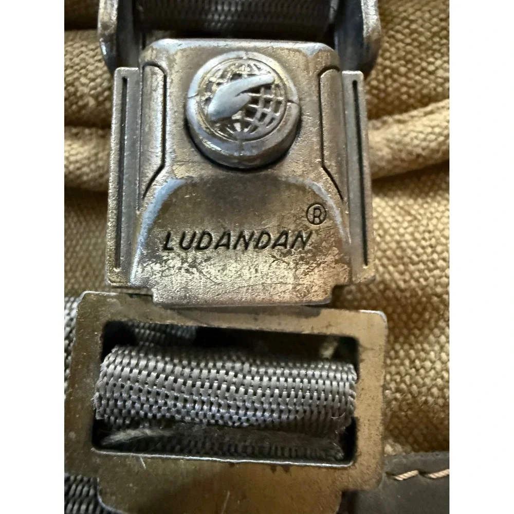 Vintage Ludandan Tan Canvas Backpack Rugged Outdoor Hiking Daypack Khaki